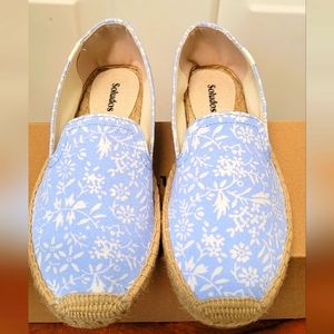 NIB Soludos Blue Bonnet Espadrille Slip On Floral Flats Shoes 7